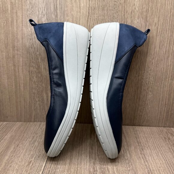 Vionic Jacey Slip-On Wedge Shoes Size 6.5 Arch Support Comfort Leather Navy Blue - Picture 6 of 11